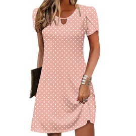 Zeagoo Women's Casual Dresses for Women 2025 Tropical Dresses Round Dot Dress Summer Floral T-Shirts Dress Women's Flowy Sundress with Pockets S