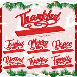 Suzile 6 Pcs Merry Christmas Table Decorations Plate Letter Sign Thankful Family Wooden Sign Letter Cutout Table Centerpiece Blessed Joyful Peace Tabletop Standing Sign Inspirational decor for Home