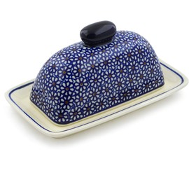 Polish Pottery Butter Dish with Lid – Handmade in Boleslawiec, Poland by Zaklady – Stylish Countertop Stoneware Butter Keeper