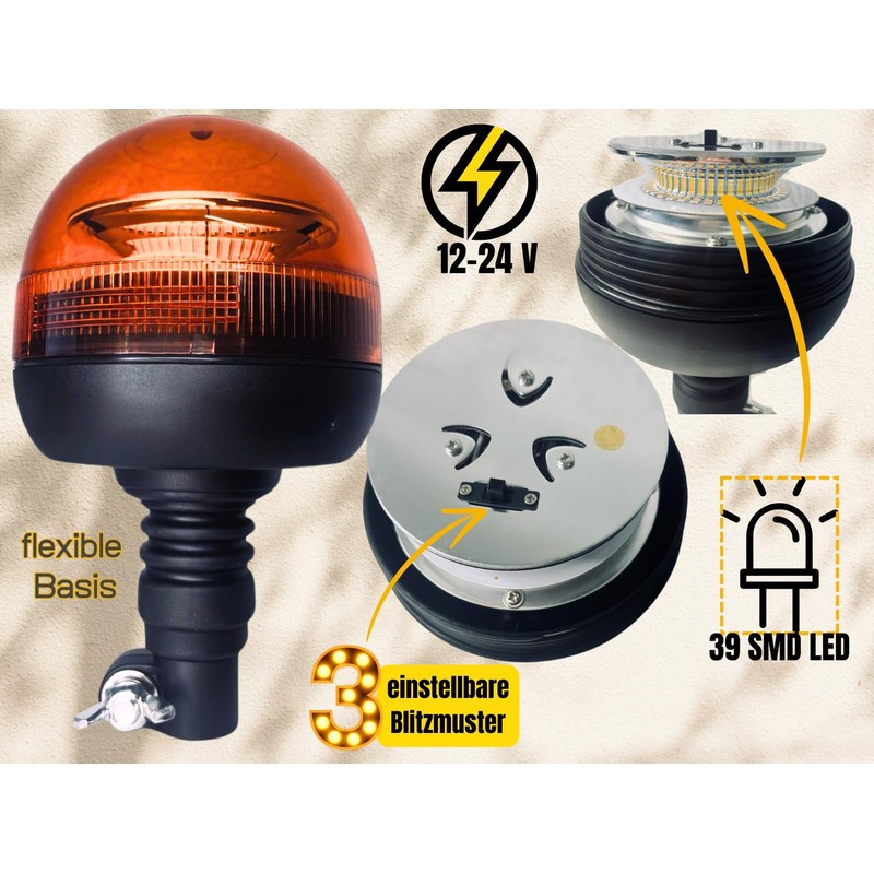 Matel Service Rotating Beacon Orange Warning Light with Flexible Base