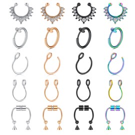 incaton Fake Septum Ring Stainless Steel Fake Nose Rings Non-Pierced Clip On Septum Piercing Fake Lip Ring Hoop Jewellery