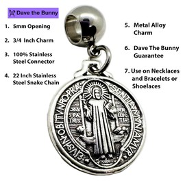 Collar con medalla de San Benito de Dave The Bunny - Cadena de serpiente de acero inoxidable y dije de aleación de metal, elegante colgante de medalla de San Benito para protección y bendición, Acero