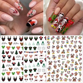Christmas Cute Nail Art Stickers Cartoon Nail Decals 3D Self Adhesive Nail Stickers Kawaii Cartoon Design Christmas Nail Decals Cute Nail Charms for Women Manicure Acrylic DIY Nail Decoration 6 Sheets