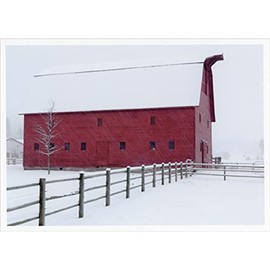 Palm Press Red Barn and Fence in Winter Photo Box of 10 Christmas Cards