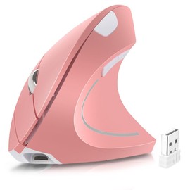 EASYTAO Mouse Inalámbrico Ergonómico Recargable, 2.4GHz Ratón Óptico Inalámbrico con Receptor USB para Mac y Windows, Diseño Ergonómico, 6 Botones, 800/1200/1600DPI, Protege el Brazo（Rosa）