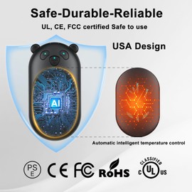 AI Hand Warmers Rechargeable 2 Pack, 6000mAh Electric Hand Warmer Reusable, 20Hrs Long Heating, Portable Pocket Heater Handwarmer for Women Men, Outdoor Camping, Ski Equipment(Black)