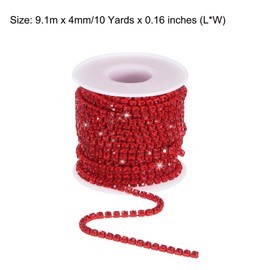 sourcing map 10 Yard 4mm Crystal Rhinestone Diamond Close Chain Trim Trimming Claw Cup Chain for Sewing, Crafts, DIY Jewelry Wedding Decorations Red