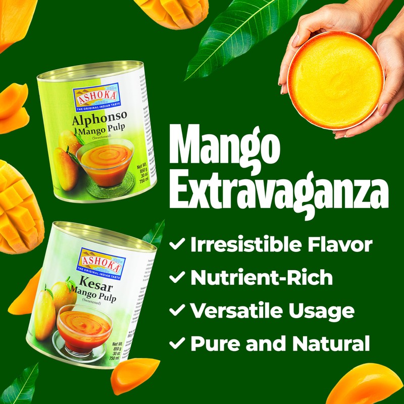 Ashoka Canned Mango Pulp, Premium Alphonso Mango Extract - Sweetened,