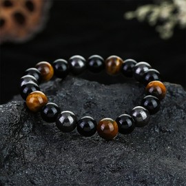 Men's Tiger's Eye Bracelet, Obsidian Bracelet, Men's Beads, Pearl Bracelet, Men's Bracelet, Protective Stone, Tiger's Eye Chain, Chakra Lava Stone Bracelet, Men, Obsidian, 1