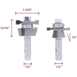 Whiteside 6008 Shaker Cabinet Door Router Bit Set, 15 Degree Pattern, 1/2" Shank, 13/16" Cut Length, 1-5/8" Dia, for 7/32" Panels