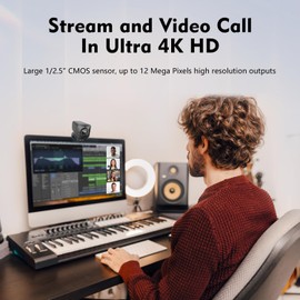TOALLIN Ultra HD 4K Streaming Webcam with Remote Control, PDAF Auto Focus, Two Noise Cancelling Microphones, 81° FOV, USB Webcam for Live Streaming/Conferencing/Video Calling