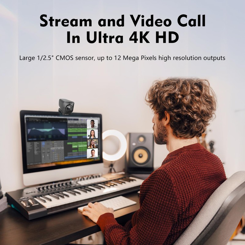TOALLIN Ultra HD 4K Streaming Webcam with Remote Control, PDAF
