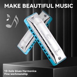 Conjurer Blues Harmonica A Major Beginner & Children Blues Harp A 10-Hole Diatonic Harmonica Instrument Muntamonica with High-Quality Brass Reeds and Excellent Sound, 1002 A Major, Silver