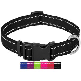 DEY - Premium Nylon Dog Collar, Reflective, Adjustable, for Small and Large Dogs, Many Colours and Sizes, Dog Collar, Cat Collar, Puppy Collar, Black, S
