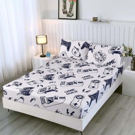 SDIII 3PCS Dark Blue and White Gamer Sheets Twin, 1 Fitted Sheet and 2 Pillowcases, Bed in a Bag Gaming Bedding Sheet, Cute Bed Sheets for Kids Boys and Girls
