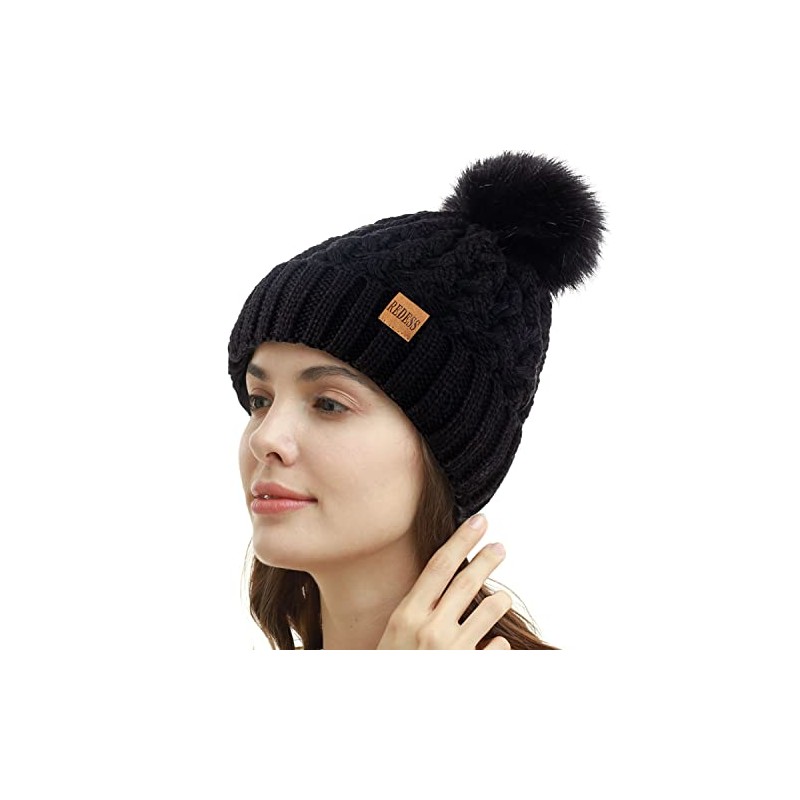 [REDESS] Women Winter Pom Pom Beanie Hat Warm Fleece Lined