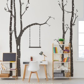Yeysynana Large Tree Wall Decals Huge Size Birch Tree Forest Wall Art Peel and Stick DIY Wall Stickers for Nursery Kids Bedroom Living Room Wall Decor (Black)