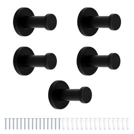 JANDH Towel Hooks, Black, Pack of 5 Coat Hooks, Matt Black, 53 mm, Towel Hooks for Drilling, Bathroom Hooks with Screws and Expansion Tube, Suitable for Kitchen, Bathroom and Bedroom
