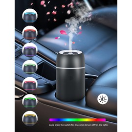 Car Diffuser for Essential Oils Portable Mini Ultrasonic Mist Humidifier 100ml USB Aromatherapy Diffuser Freshener with Colorful Lights for Small Space Home Office Bedroom (Black)