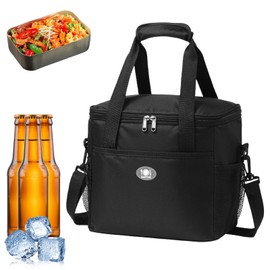 Dewocke 16L Wiederverwendbare Faltbar Kühltasche, Große Aluminium Isoliertasche, Thermobag mit Abnehmbarem Schulterriemen, Ideal als Isoliertasche, Einkaufskorb, Picknicktasche, 29x21x26cm, Schwarz