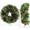 Senjie Artificial Christmas Wreath with Pine Cones and Red Berries,24