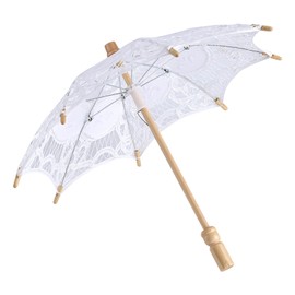 Lace Umbrella with Wood Handle, Elegant Lace Canopy, Parasol Sun Umbrellas, Photography Decoration for Wedding, Event, Party and Daily Use, Small or Large, White or Ivory (S)