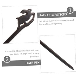 minkissy Chinese Rabbit Hair Pin 7" Wooden Retro Hairpin Bun Hair Accessories Head for Wedding and Daily Hair Decoration