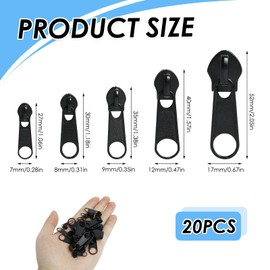 LUCTHY 20 Pcs Zipper Pull Replacement Set, Durable Metal Zip Pullers in Sizes 3# 4# 5# 8# 10# for Easy DIY Repairs on Coats, Jackets, Jeans, Luggage, and Backpacks