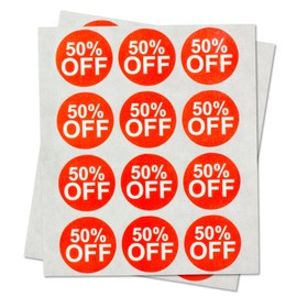 OfficeSmartLabels - 50 Percent Off Sales Clearance Discount Stickers Labels for Retail Store Garage Yard Sale - 1" Round Circle Dot Pricemarker Tag - Self-Adhesive [300 Labels/Pkg, 1 Pkg=300 Labels]