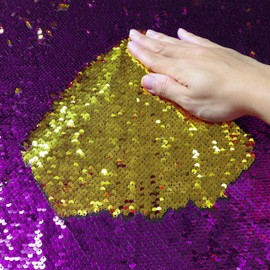 DUOBAO Reversible Sequin Fabric - 1/2 Purple to Gold Sequin Changing Color Fabrics Mermaid Sequins Cube Sequin Material DIY Sewing Cloth Backdrop (Purple/Gold)