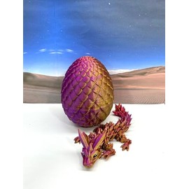 3D Printed Baby Dragon with Dragon Egg, Articulated Clover, Crystal, Easter, Rose, Gemstone, Orchid, Woodland Baby Dragon, Fidget ADHD Toy BD-Set-001 (Egg + Crystal Baby Dragon, Red Purple Gold)