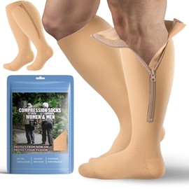 Tinojye 2 Pair Plus Size Closed Toe Compression Socks with Zipper, Compression Stockings for Overweight Women Men 15-20 mmHg