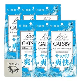 Mandom Gatsby Facial Paper, Refreshing Fresh Aqua Scent, Face Cleansing, Value Pack, Set of 6, Includes Kunutonn Original Logo