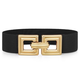 WHIPPY Women's Wide Elastic Waist Belt Stretchy Belt for Dress Stretchy Waist Belt Fashion Square Gold Buckle, black