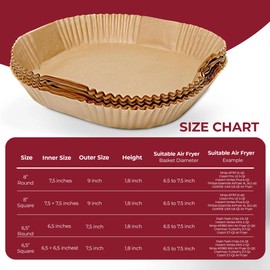 BAKE IT KITCHEN Disposable Air Fryer Paper Liners - 100 Pack, Non Stick Round for Microwave, Free of Bleach, Family Gatherings, Parchment Paper, Oil Proof, Steaming (100, 8" Round)