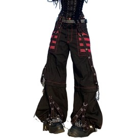 Women Y2k Pants Goth Punk Emo Baggy Bell Bottom Jeans Y2k Wide Leg Harajuku Grunge Pants Hip Hop Clothes