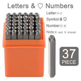 Gueenky 37-Piece Punch Number Set, 3 mm Letter Letters, Alphabet A-Z, Number 0-9, Metal, Punch Stamp Numbers for Stamping Plastic, Wood, Leather