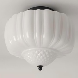 LIGHTLAND Milk Glass Ceiling Light, 13.8 Inch Mid Century Semi Flush Mount Ceiling Light Fixture, Vintage Chandelier for Bedroom, Living Room, Dining Room, Hallway (Style A, White)