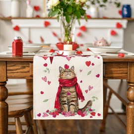 Artoid Mode Heart Valentine's Day Table Runner, Winter Spring Seasonal Kitchen Table Decoration Indoor Holiday Party Decor 40 x 140 cm