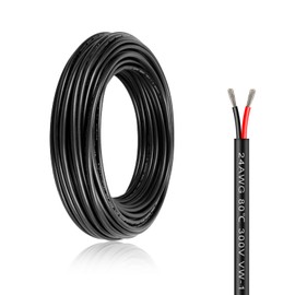 24 Gauge 2 Conductor Electrical Wire, 24 AWG Red & Black Tinned Copper Hookup Wire, 50Ft/15.3M Insulated Stranded Low Voltage, 2 Pin Flexible Extension Power Cord for LED Strips Lamps Lighting