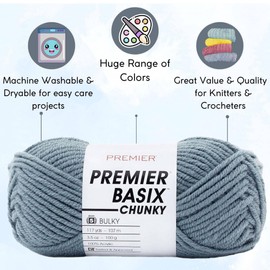 Premier Yarns Basix Chunky Knitting Yarn Citadel 1145-29 (3-Pack) Same Dye Lot Chunky Bulky #5 Soft 100% Acrylic with Project Bag