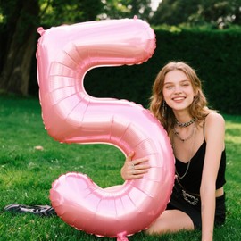 40 Inch Pearlescent Pink Balloon Number 5 Balloon Jumbo Mylar Foil Helium Balloon for 15 25 35 50 Big Giant Jumbo Huge Foil Mylar Balloons 55th 65th Birthday Balloons Men Women Party Decorations