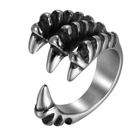 OIDEA Men's Ring Stainless Steel Silver Black Classic Retro Charm Punk Rock Dragon Claw Open Ring Men's Ring Stainless Steel Ring Band Ring Gift for Men Size 54-67, Stainless Steel, No Gemstone