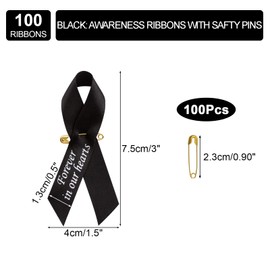 CRAFFANCY 100 Pcs Black Ribbon Pins, Memorial Ribbon in Forever in Our Hearts Ribbons for Funeral Event Bereavement Remembrance Service