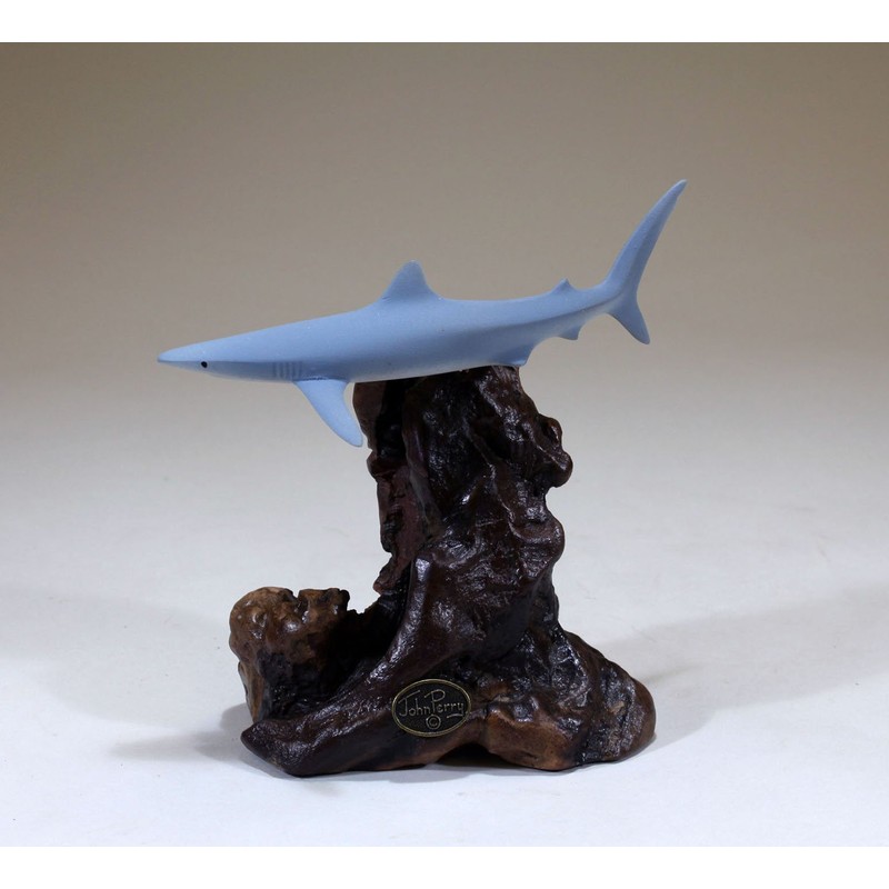 BLUE SHARK by John Perry 6in long sculpture Airbrushed blue/grey