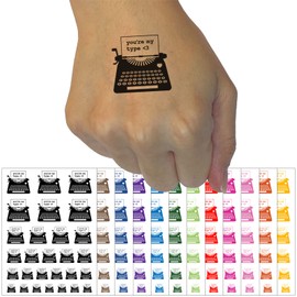 You're My Type Valentine's Day Vintage Typewriter Temporary Tattoo Water Resistant Fake Body Art Set Collection - Orange (One Sheet)