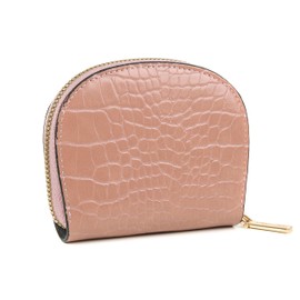 AOSSTA Women Small Purse with Card Holder and Coin Purse Women Croc Leather Mini Card Holder with RFID (Light Pink)