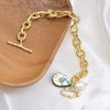 Freshwater Pearl/Abalone Shell Charms Toggle Bracelet, Chunky Oval Link Chain