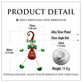 RareLove Cute Christmas Snowman Clown with Silver Bells,Red Green Funny Christmas Brooch Pins and Brooches for Women Girls Silver Plated Alloy,Holiday Brooch Jewelry