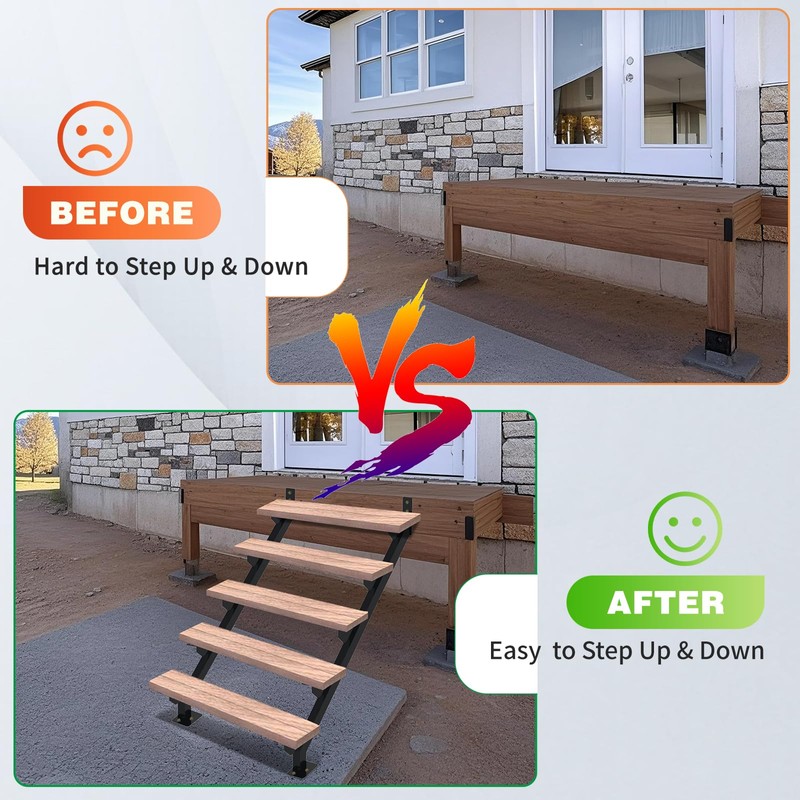 2 Pack Steel Stair Stringer, 5 Steps Stair Riser, Outdoor